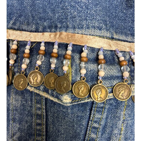 Reliq Denim Womens Medium Blue Jean Fringe Crop Vest Jacket Boho Rockstar Boho - Picture 4 of 6